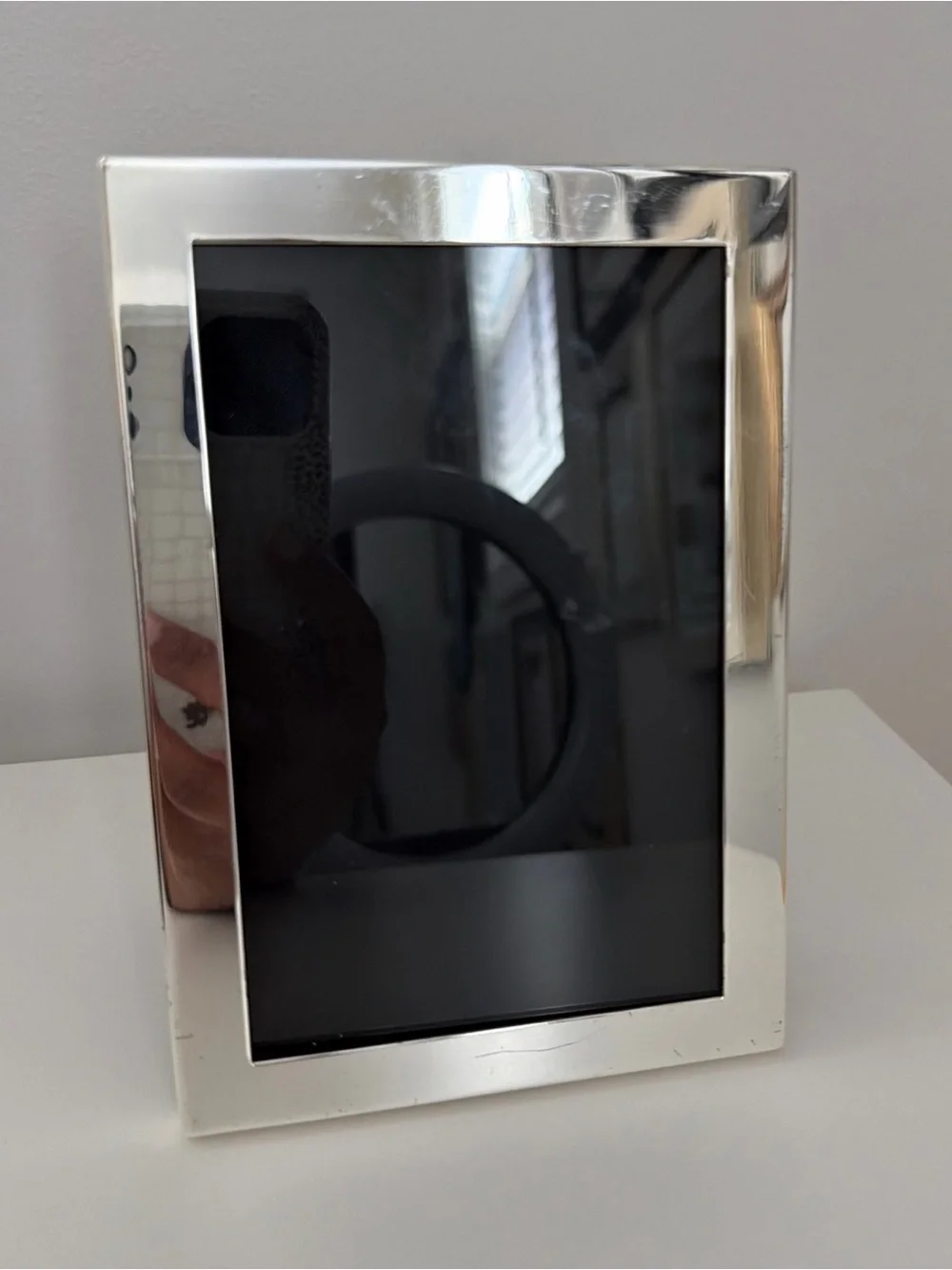 Pottery Barn Silver Tone Standing Photo Frame 4”x6” Photo